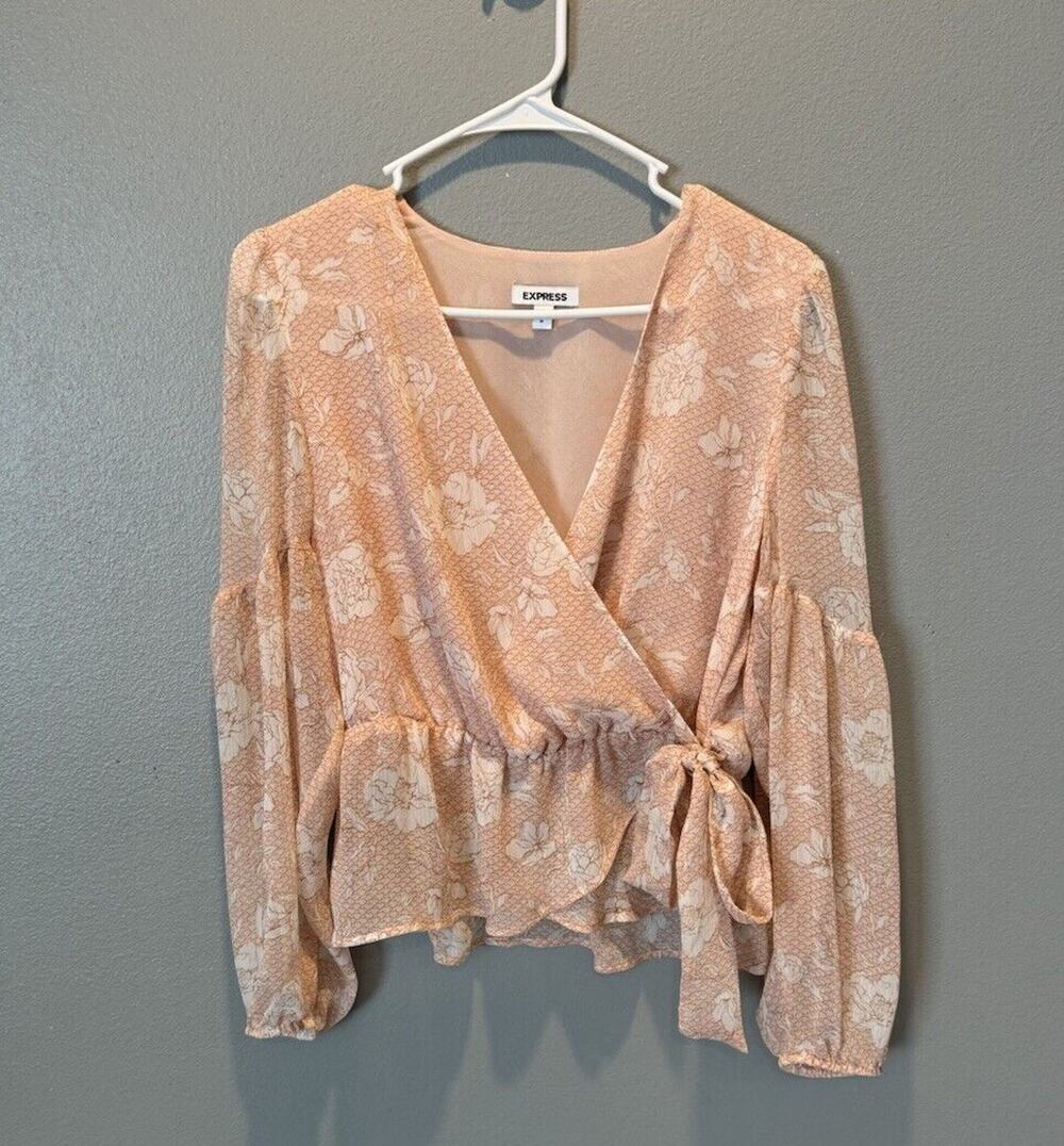 Express Peplum Floral Top Coral Size M